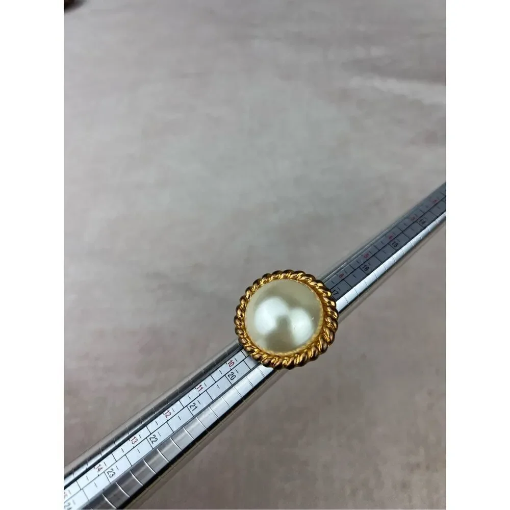 Vintage Statement Ring Gold Tone Large Pearl Size 8